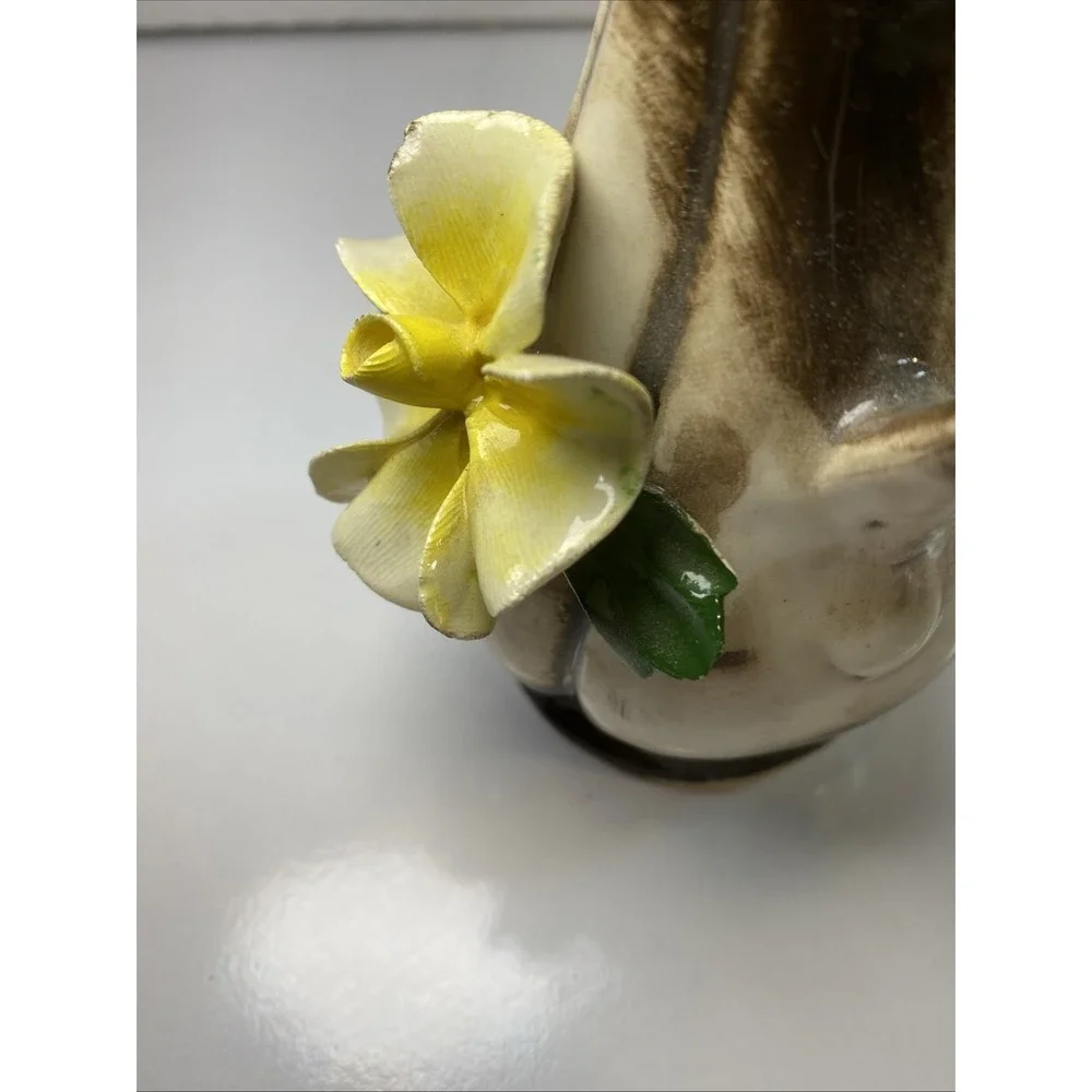 Vintage Capodimonte Porcelain Vase Brown With‎ Yellow Rose 5.8